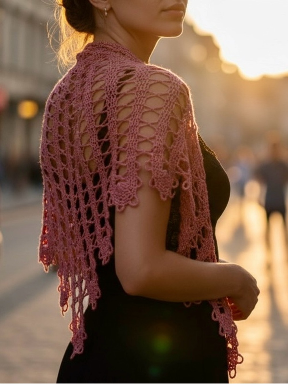 Handcrafted Crochet Wrap in Dusty Rose